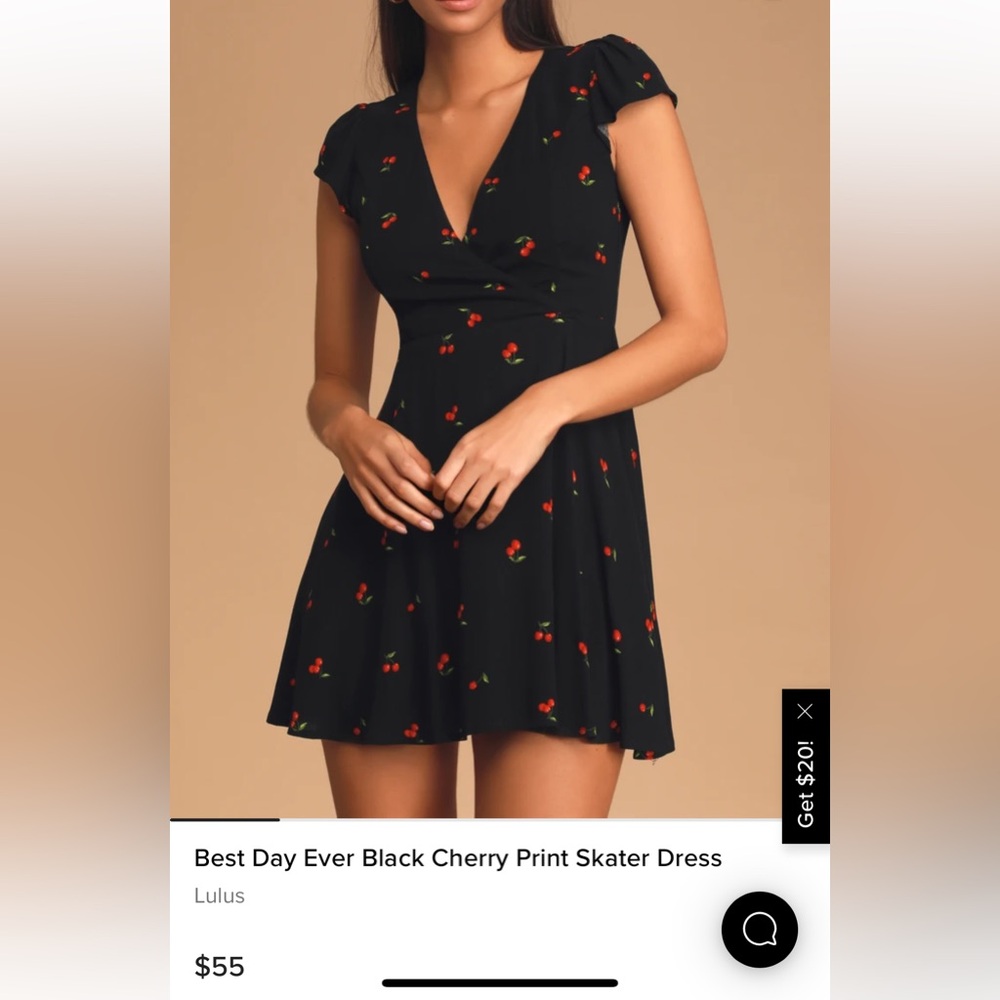 NWT Lulu's Black Cherry Print Skater Dress